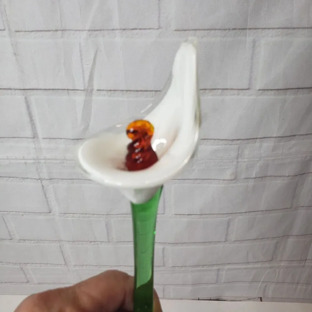 Beautiful Hand Blown Art Glass White Lily Flower Sculpture 14